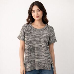 CAbi Sweater Womens Small Gray Short Sleeve Marled Knit Pullover Top Lightweight